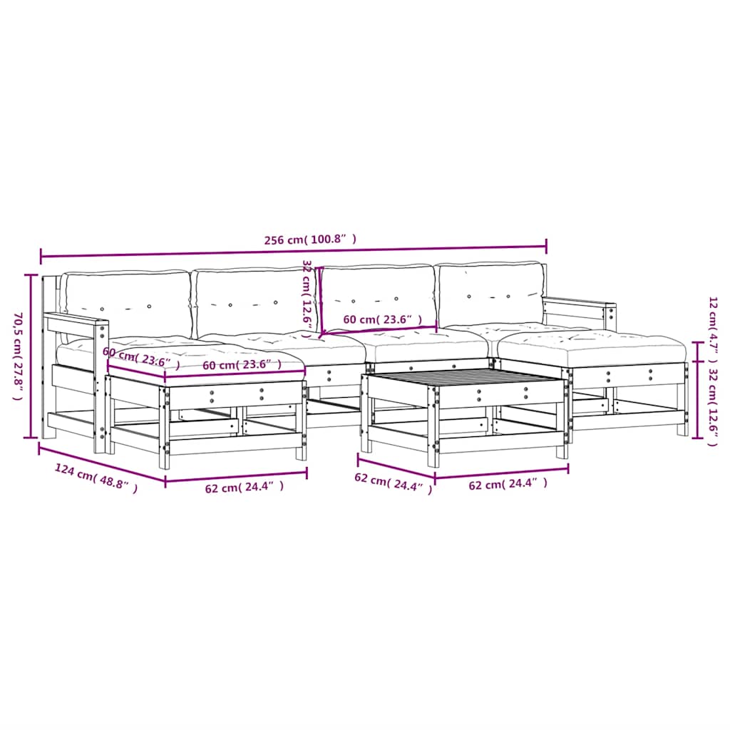 Set Divani da Giardino 7pz con Cuscini in Legno Massello Grigio | homemem39