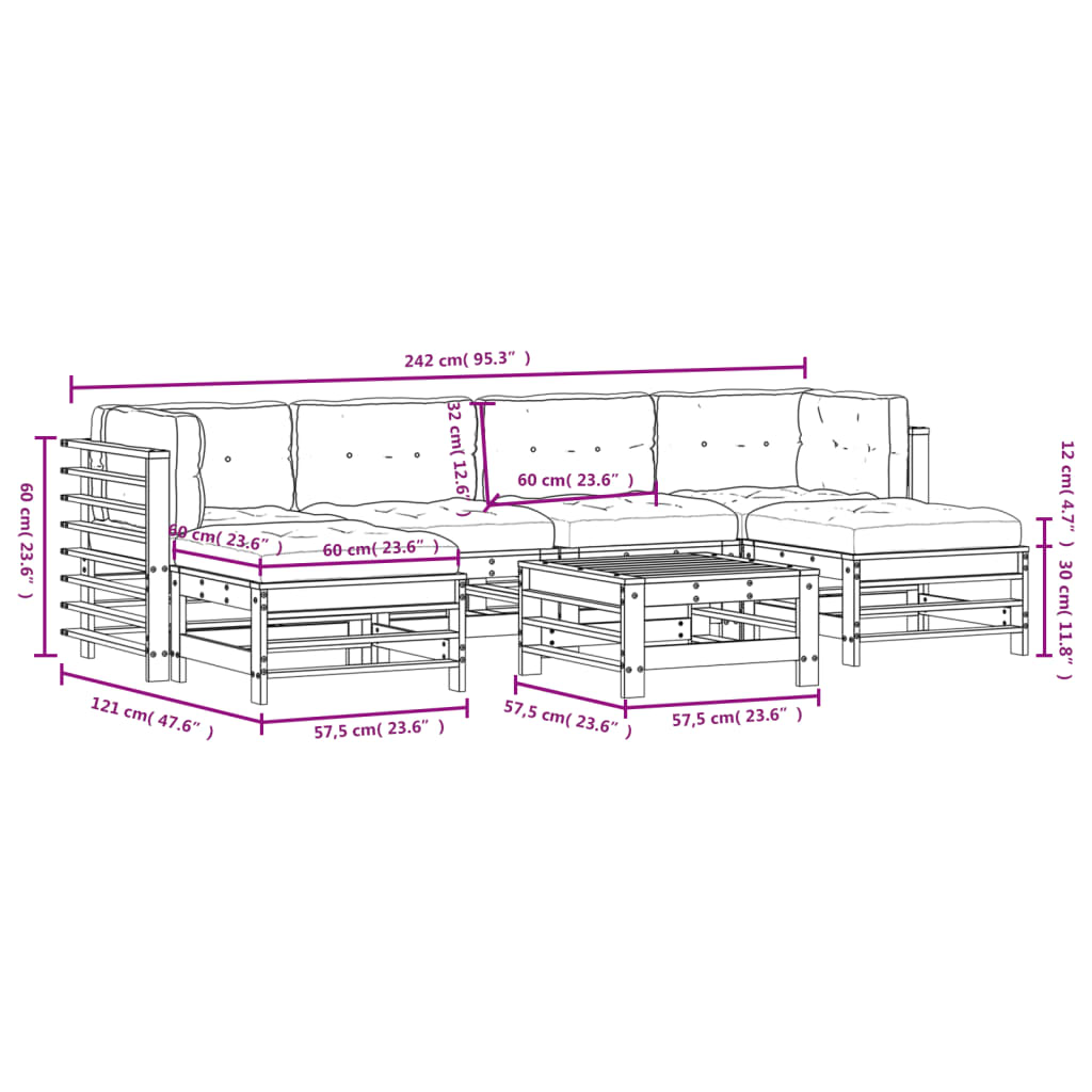 Set Divani da Giardino 7pz con Cuscini in Legno Massello Grigio | homemem39