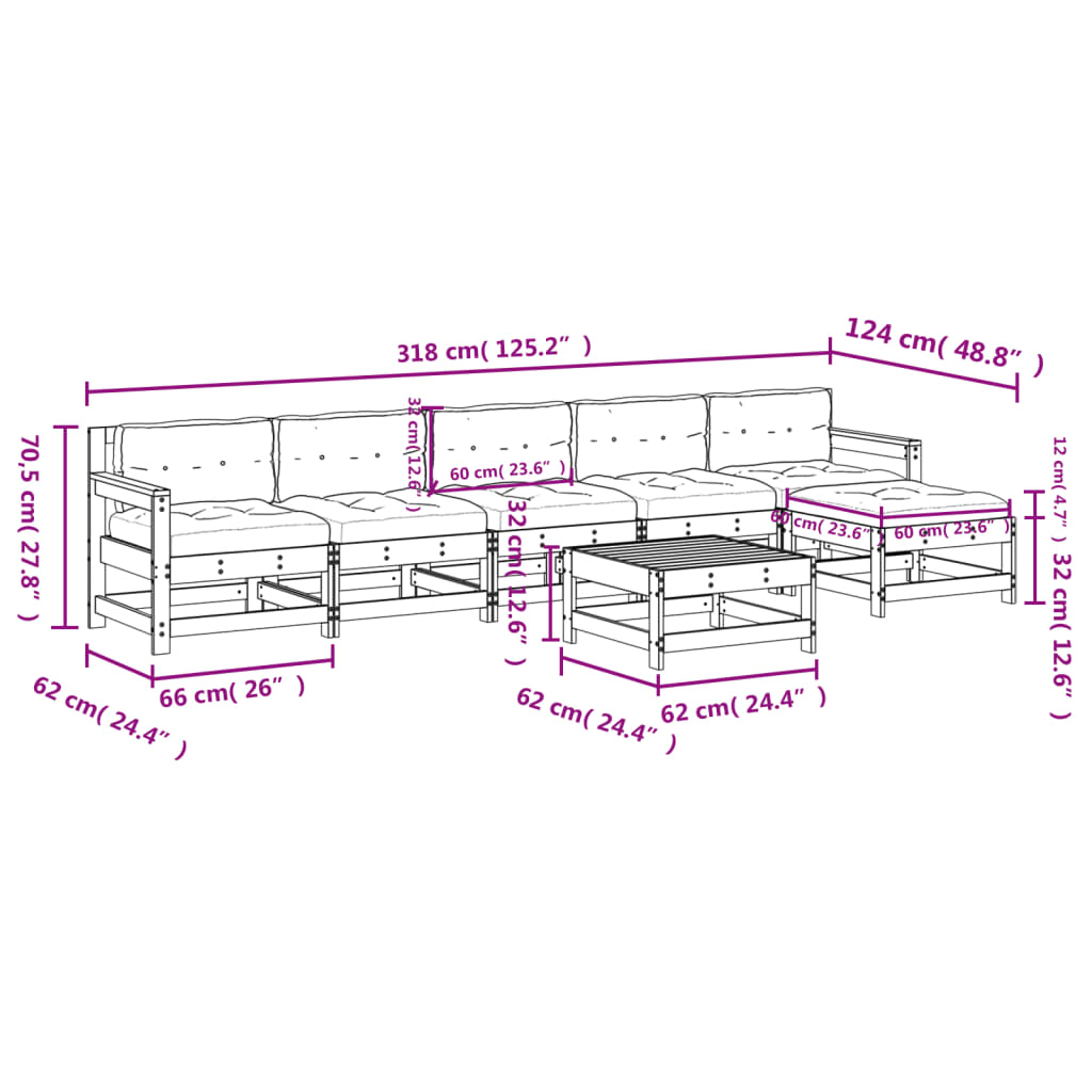 Set Divani da Giardino 7pz con Cuscini in Legno Massello Grigio | homemem39