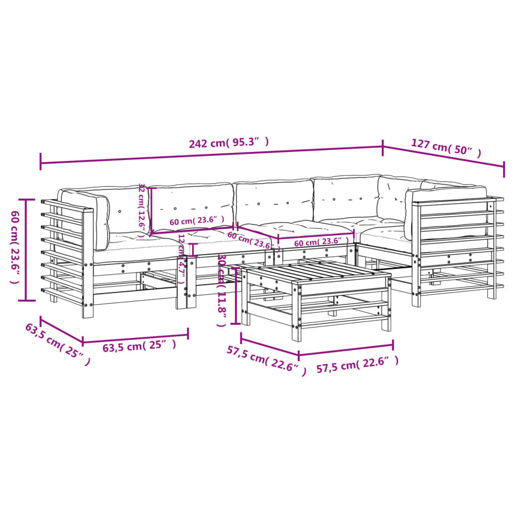 Set Divani Giardino 6 pz con Cuscini Legno Massello di Douglas | homemem39