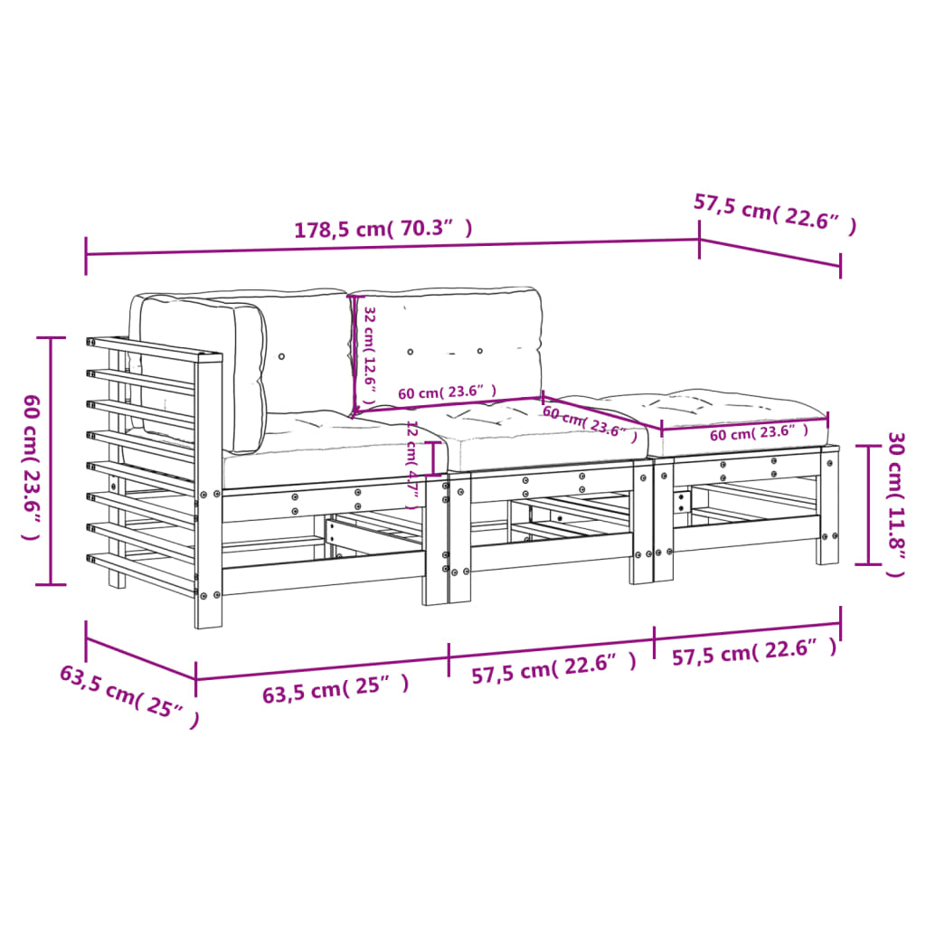 Set Divani da Giardino 3pz con Cuscini Legno Impregnato di Pino | homemem39