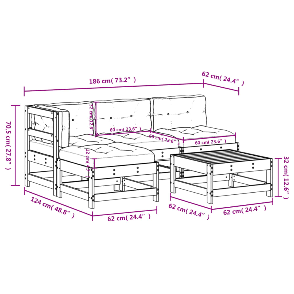 Set Divani da Giardino 5pz con Cuscini Legno Impregnato di Pino | homemem39