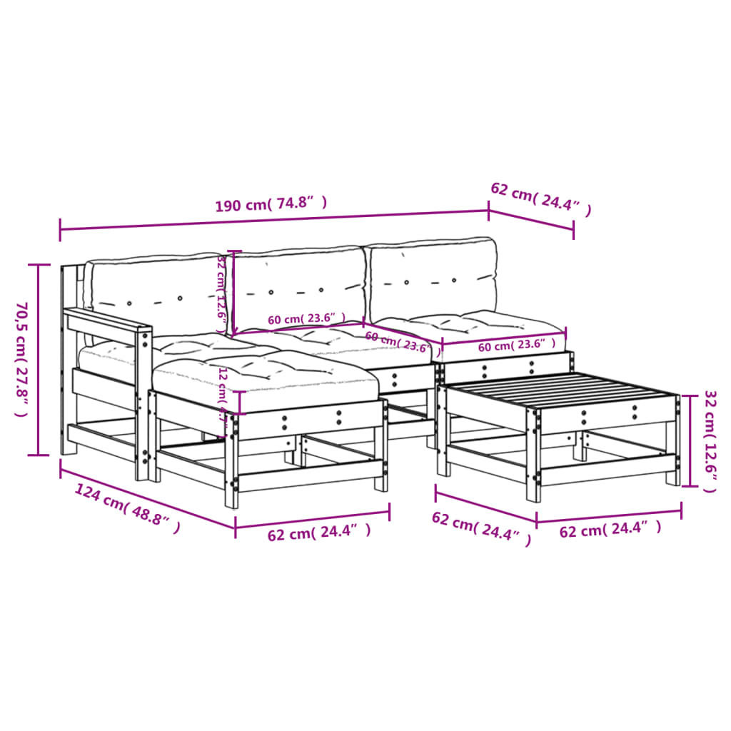 Set Divani da Giardino 5pz con Cuscini Legno Impregnato di Pino | homemem39