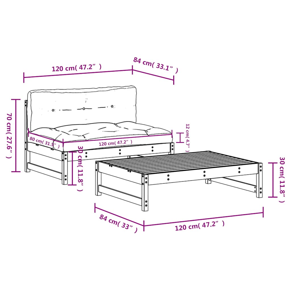 Set Divani da Giardino 2 pz con Cuscini in Legno Massello ambra | homemem39