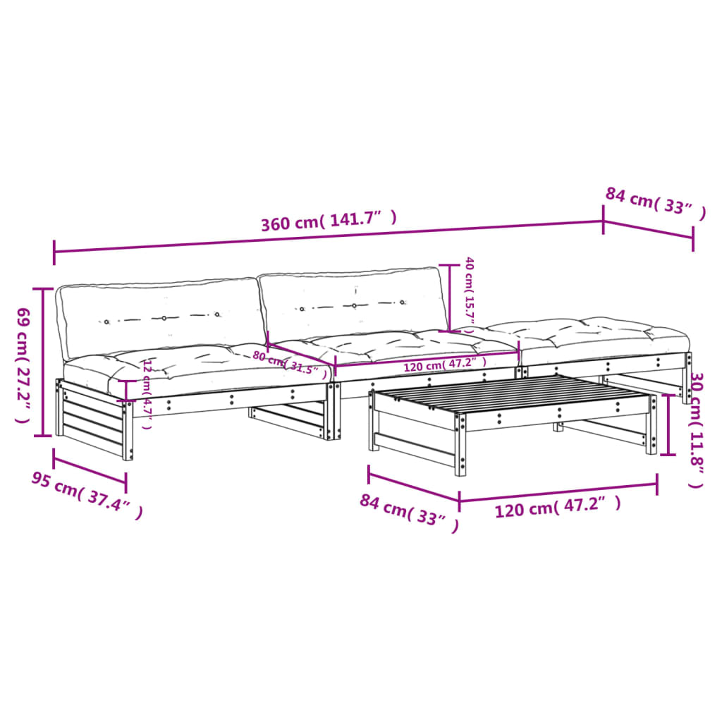 Set Divani da Giardino 4pz con Cuscini Legno Impregnato di Pino | homemem39