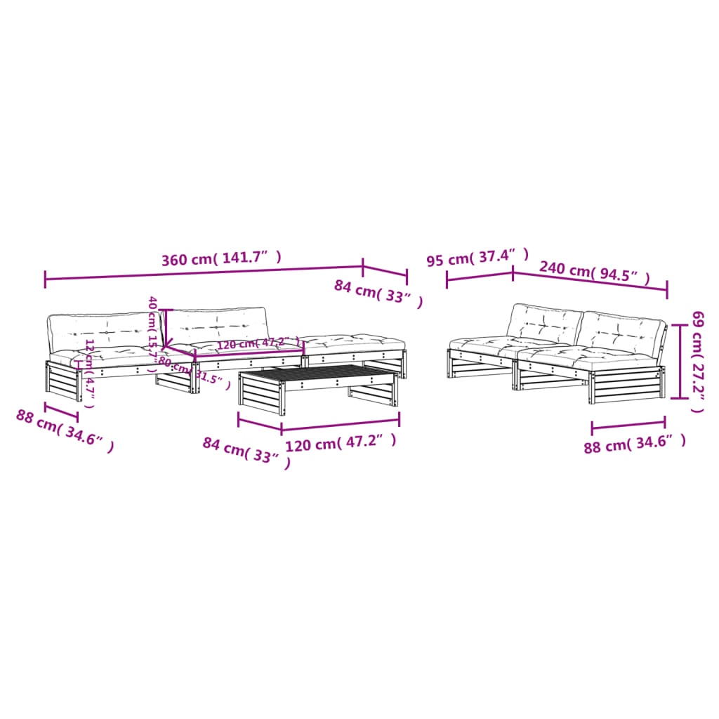 Set Divani da Giardino 6pz con Cuscini Legno Impregnato di Pino | homemem39