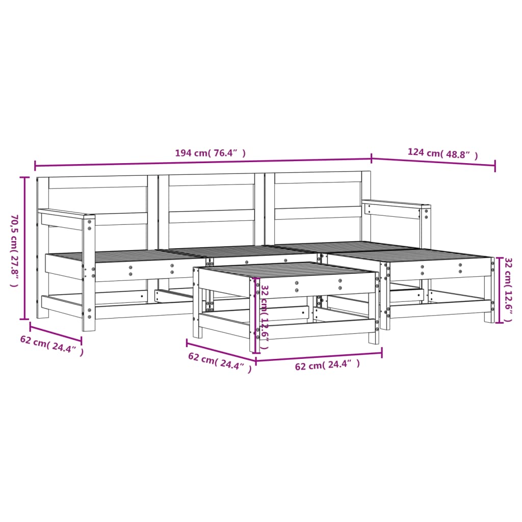 Set Salotto da Giardino 5 pz Bianco in Legno Massello di Pino | homemem39