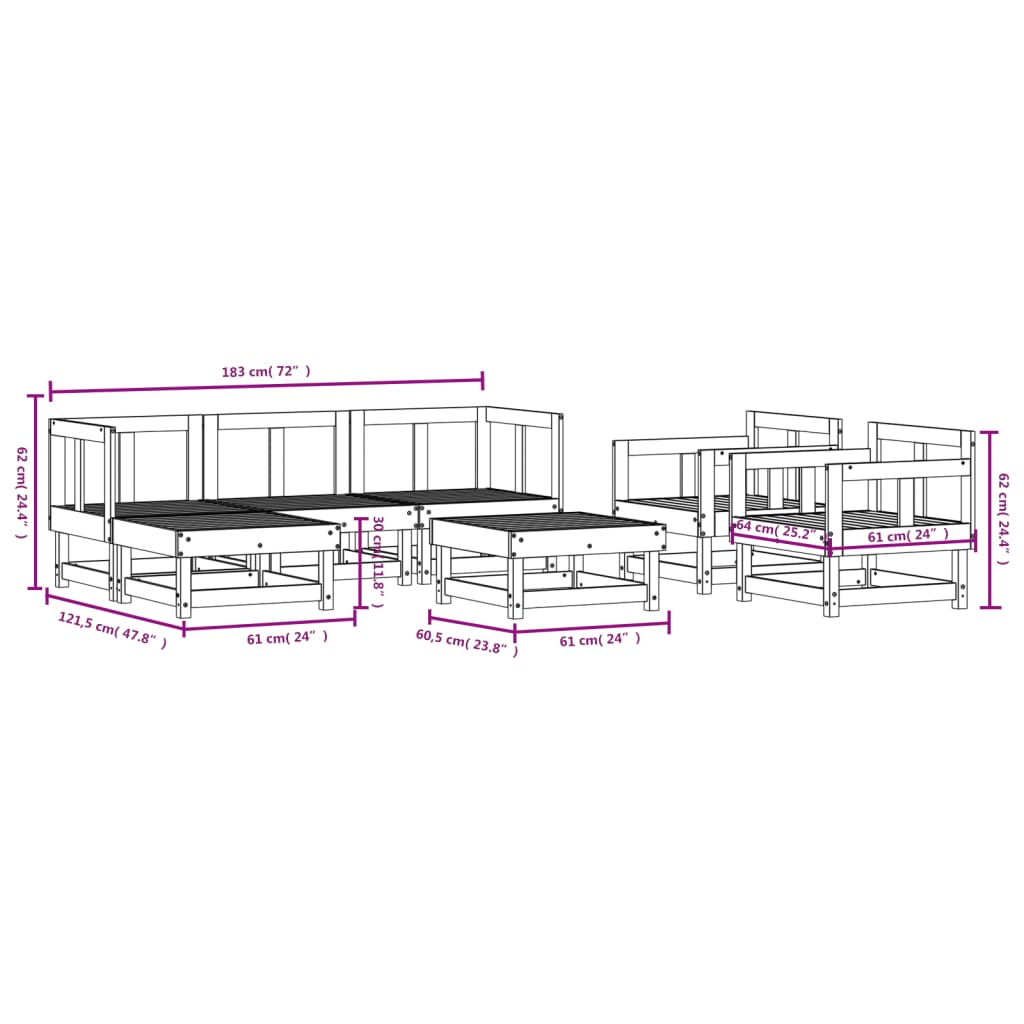 Set Salotto da Giardino 7 pz in Legno Massello di Douglas - homemem39
