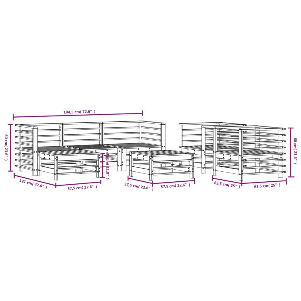 Set Salotto da Giardino 7 pz in Legno Massello di Pino | homemem39