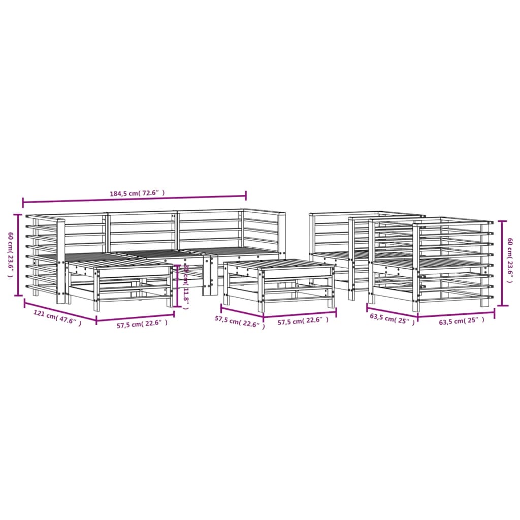 Set Salotto da Giardino 7 pz in Legno Impregnato di Pino | homemem39