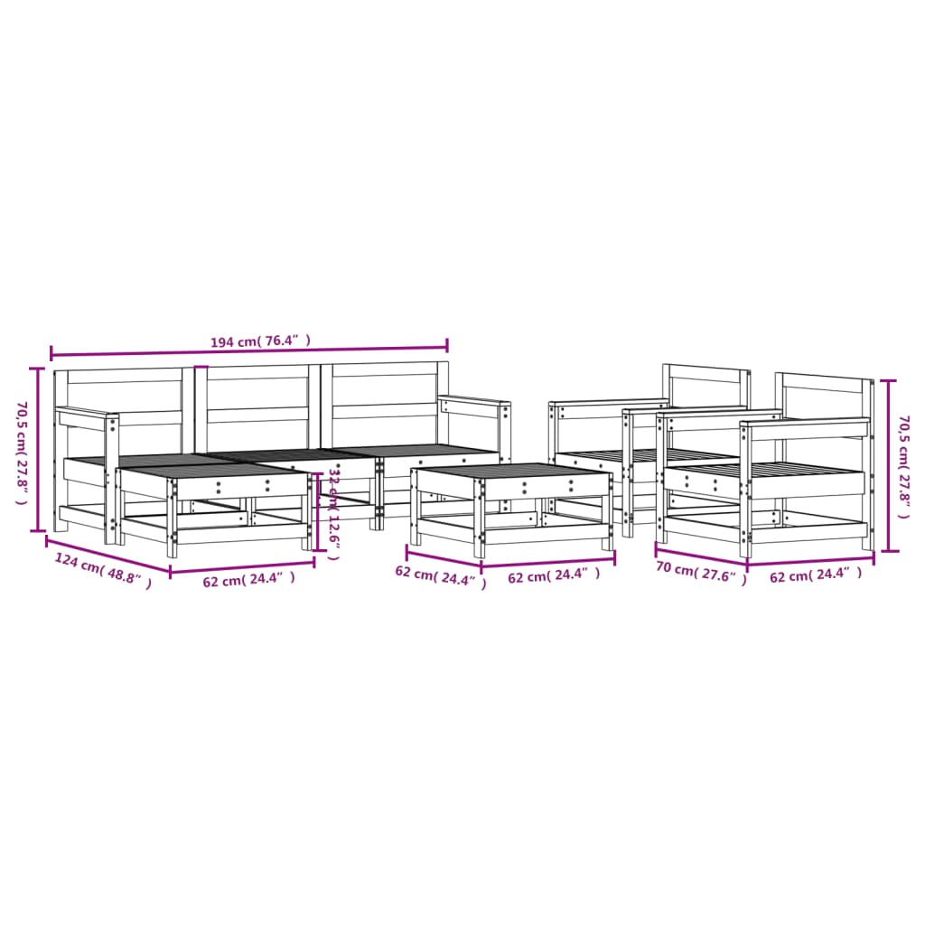 Set Salotto da Giardino 7 pz Bianco in Legno Massello di Pino | homemem39