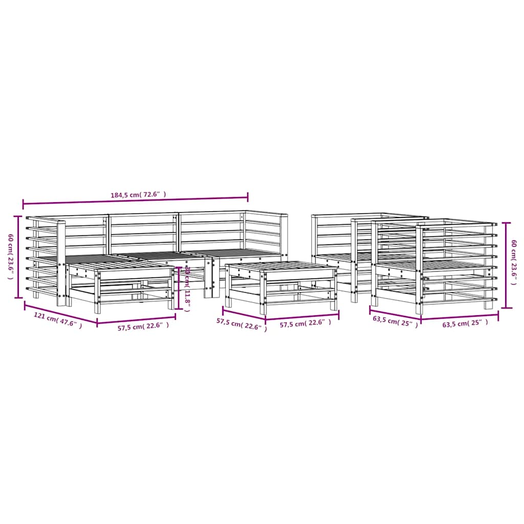 Set Salotto da Giardino 7 pz Bianco in Legno Massello di Pino | homemem39