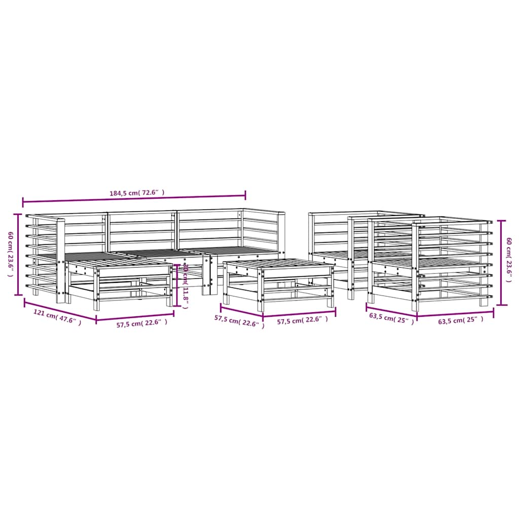 Set Salotto da Giardino 7 pz in Legno Impregnato di Pino | homemem39