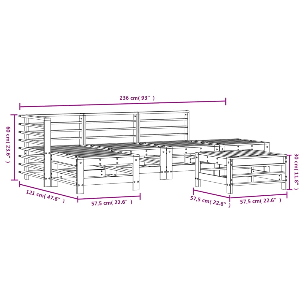Set Salotto da Giardino 6 pz in Legno Impregnato di Pino | homemem39