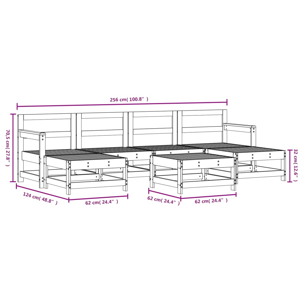 Set Salotto da Giardino 7 pz in Legno Massello di Pino | homemem39