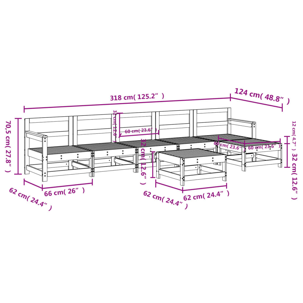 Set Salotto da Giardino 7 pz in Legno Massello di Pino | homemem39