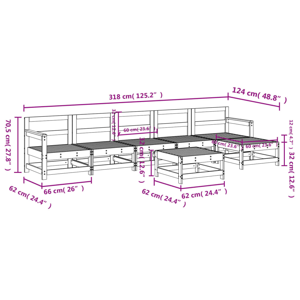 Set Salotto da Giardino 7 pz in Legno Massello di Douglas | homemem39
