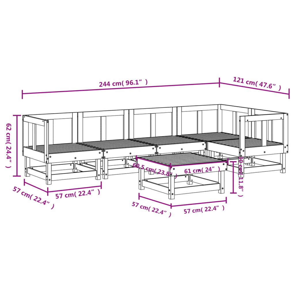 Set Salotto da Giardino 6 pz Bianco in Legno Massello di Pino | homemem39