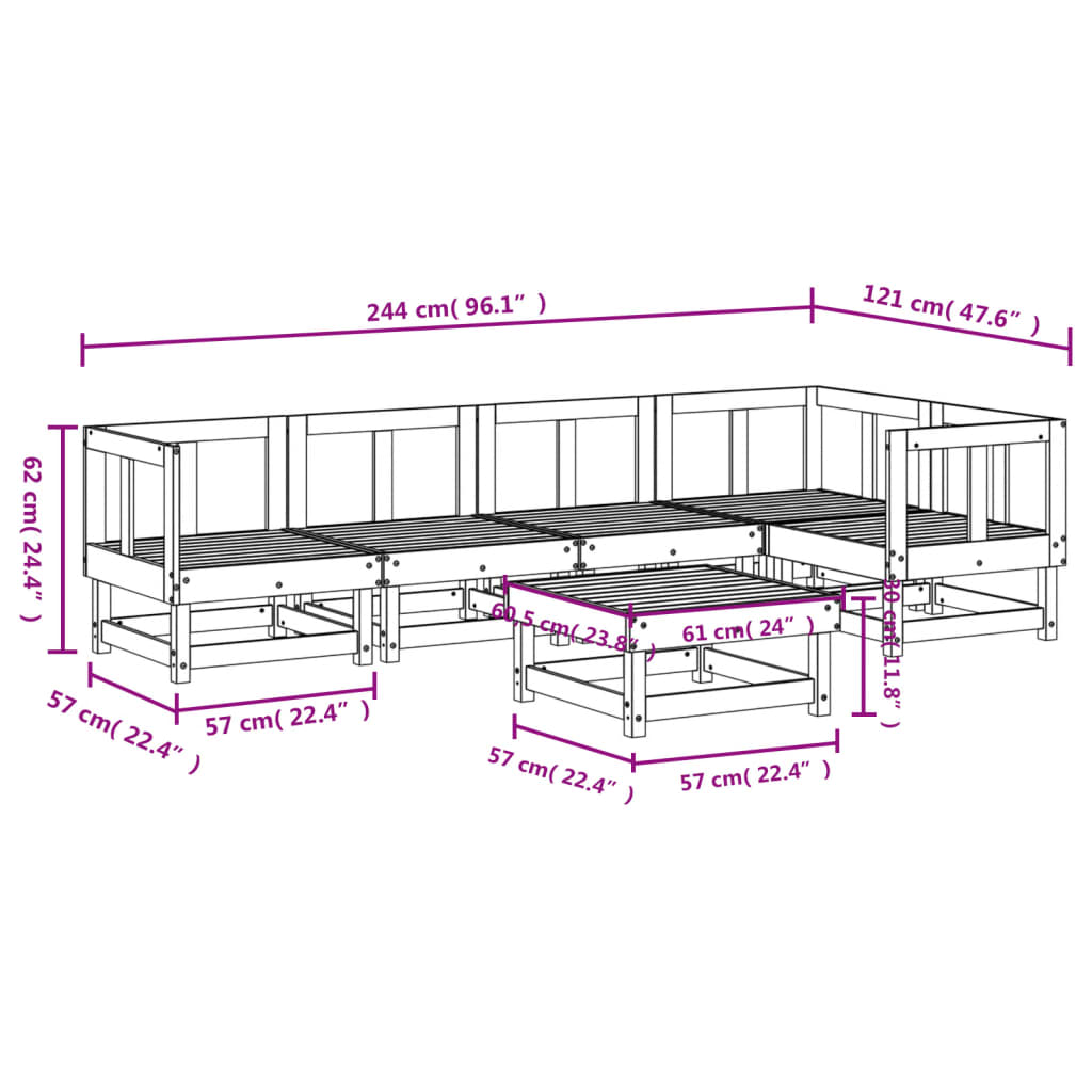 Set Salotto da Giardino 6 pz in Legno Massello di Douglas | homemem39