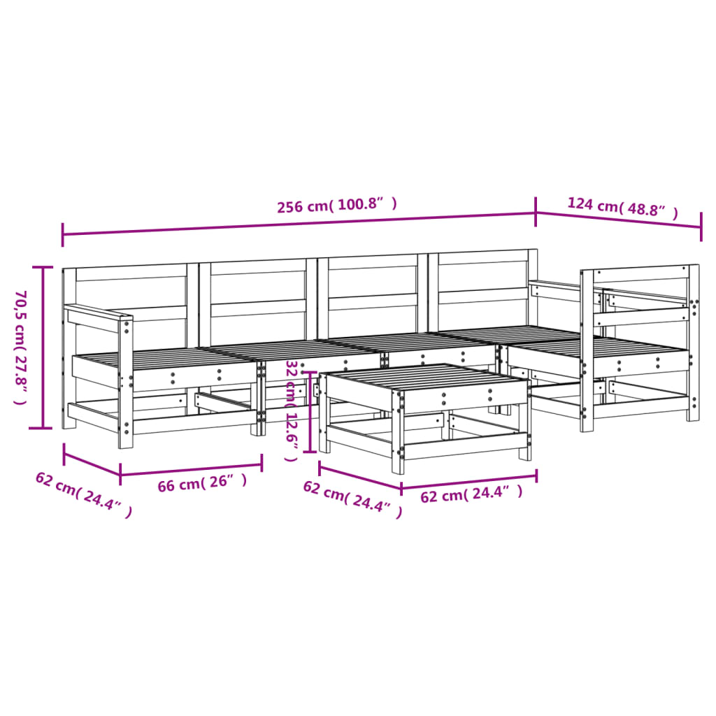 Set Salotto da Giardino 6 pz in Legno Massello di Pino | homemem39