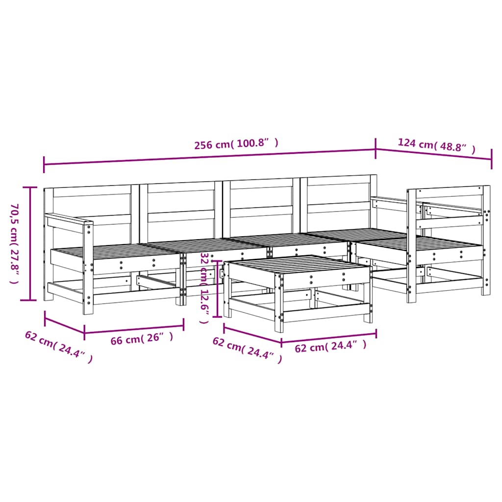 Set Salotto da Giardino 6 pz in Legno Massello di Pino | homemem39