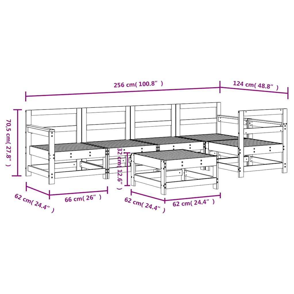 Set Salotto da Giardino 6 pz Grigio in Legno Massello di Pino | homemem39