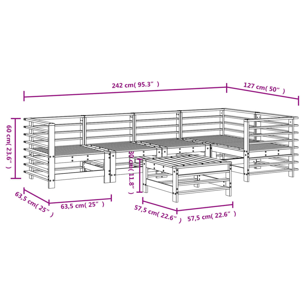 Set Salotto da Giardino 6 pz Bianco in Legno Massello di Pino | homemem39