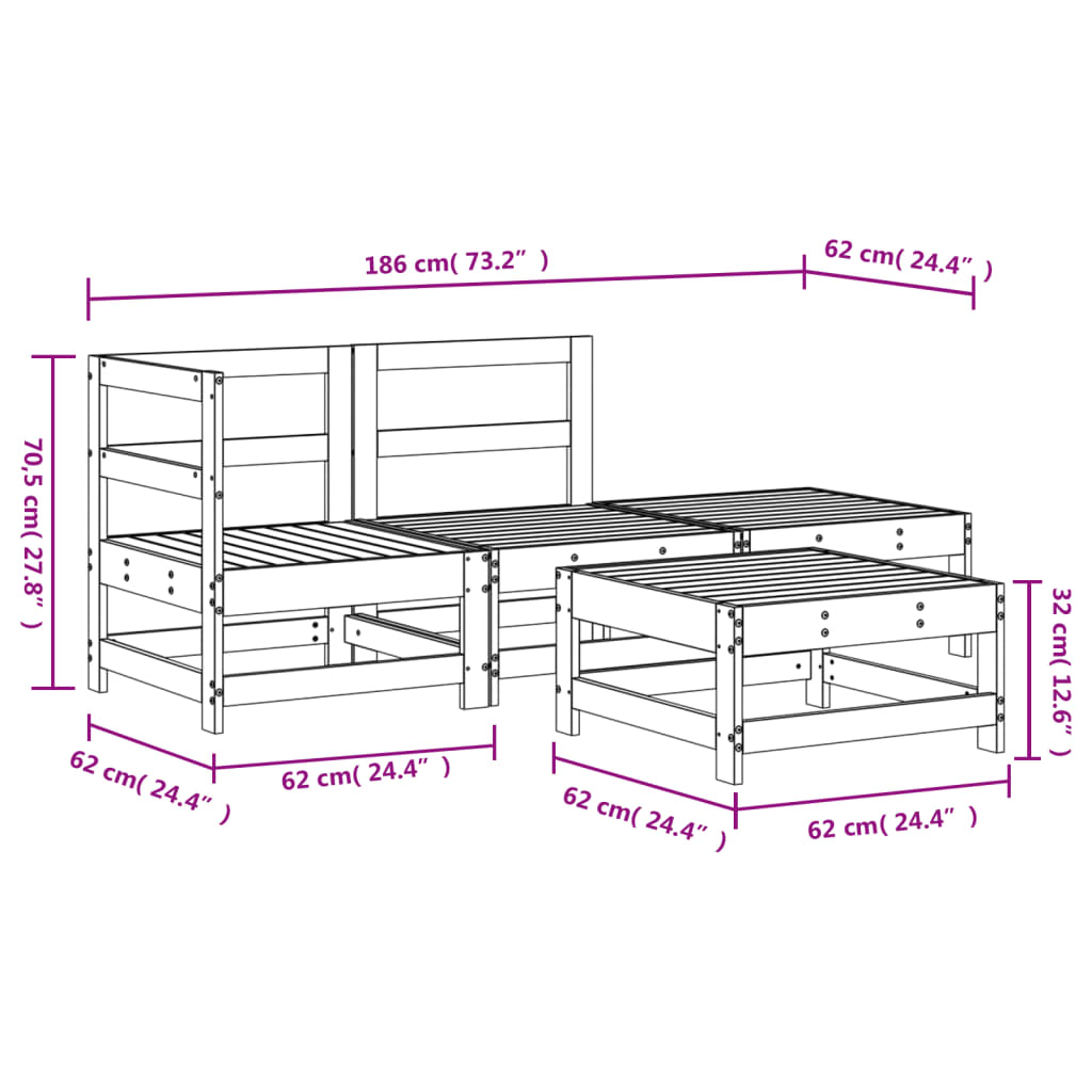 Set Salotto da Giardino 4 pz Bianco in Legno Massello di Pino | homemem39