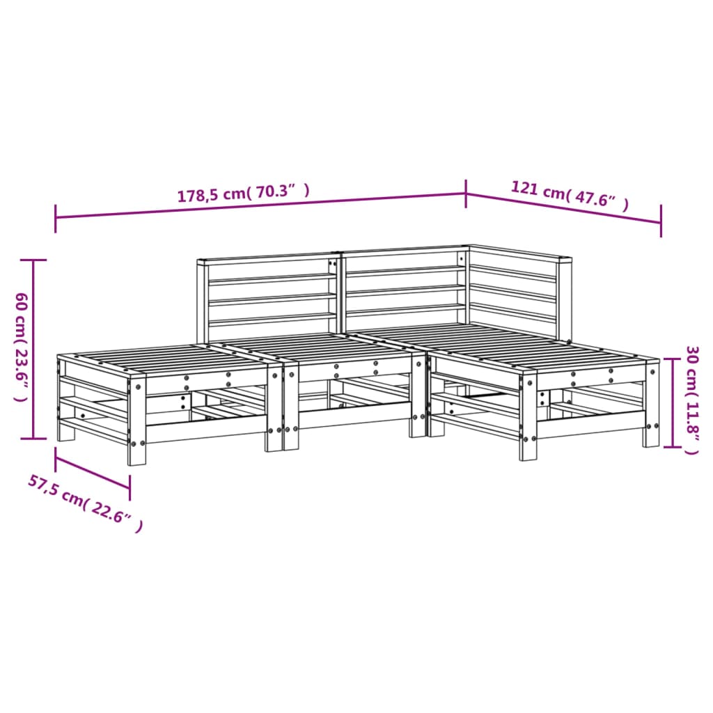 Set Salotto da Giardino 4 pz in Legno Impregnato di Pino | homemem39