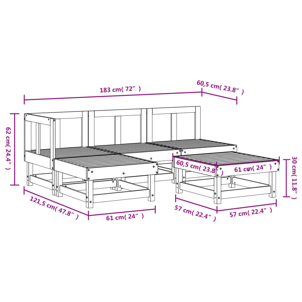 Set Salotto da Giardino 5 pz Bianco in Legno Massello di Pino | homemem39