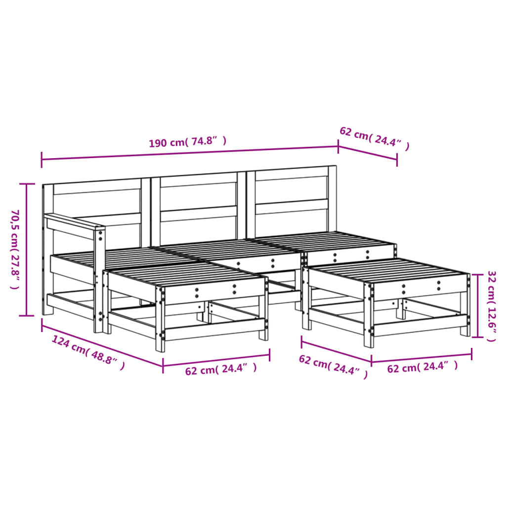 Set Salotto da Giardino 5 pz Bianco in Legno Massello di Pino | homemem39