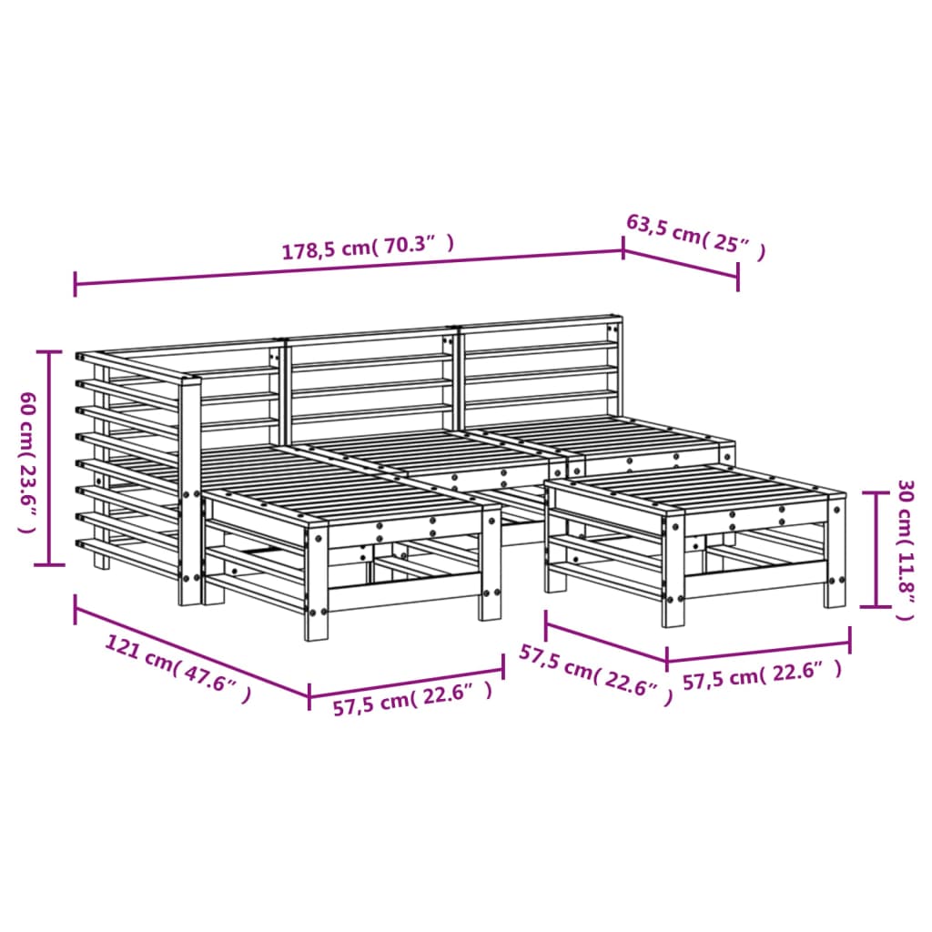 Set Salotto da Giardino 5 pz in Legno Impregnato di Pino | homemem39