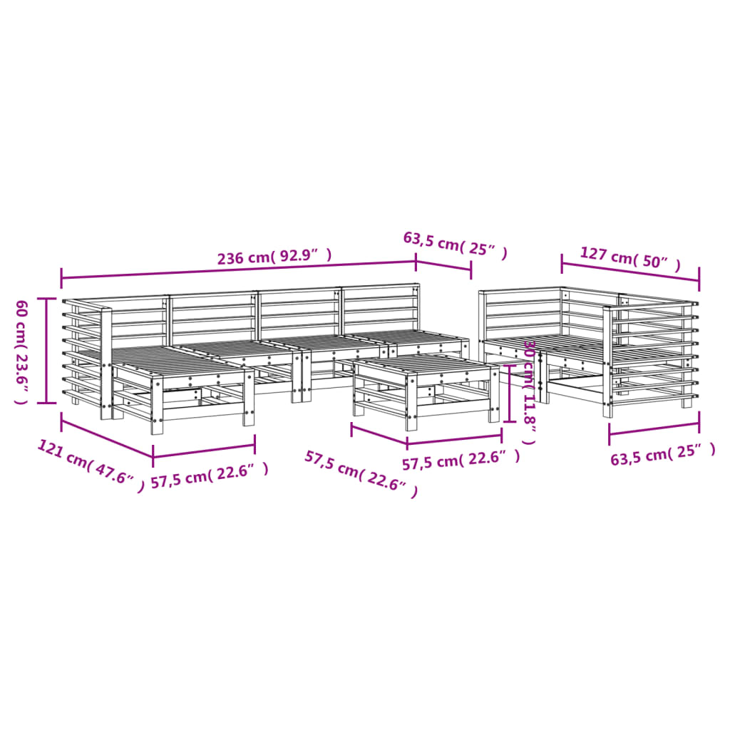 Set Salotto da Giardino 8 pz in Legno Massello di Pino Bianco | homemem39
