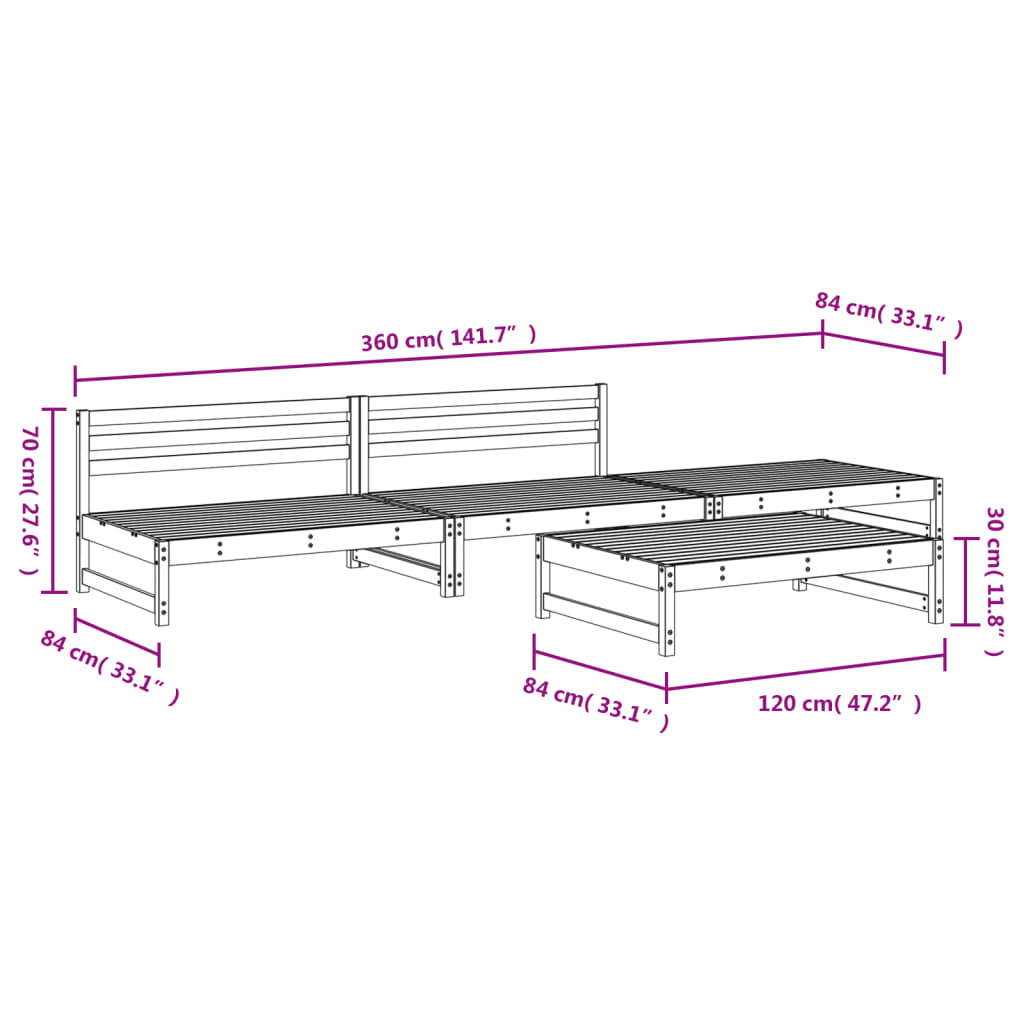 Set Salotto da Giardino 4 pz Nero in Legno Massello di Pino | homemem39