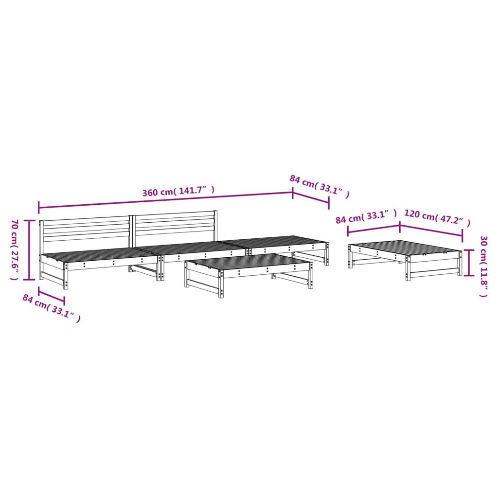 Set Salotto da Giardino 5 pz Nero in Legno Massello di Pino | homemem39