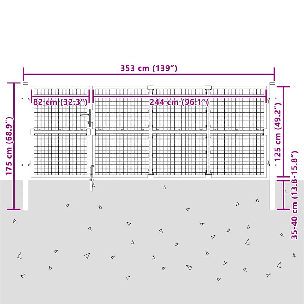 Cancello da Giardino in Rete Antracite 350x125 cm in Acciaio Zincato | homemem39