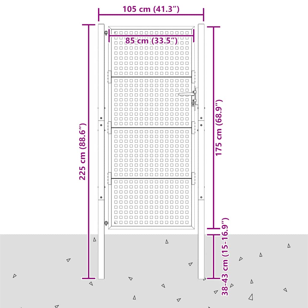 Cancello da Giardino Antracite 100x175 cm in Acciaio | homemem39