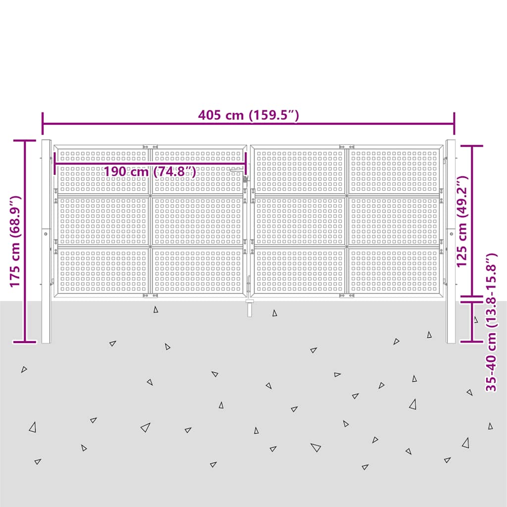 Cancello da Giardino Antracite 400x125 cm in Acciaio | homemem39