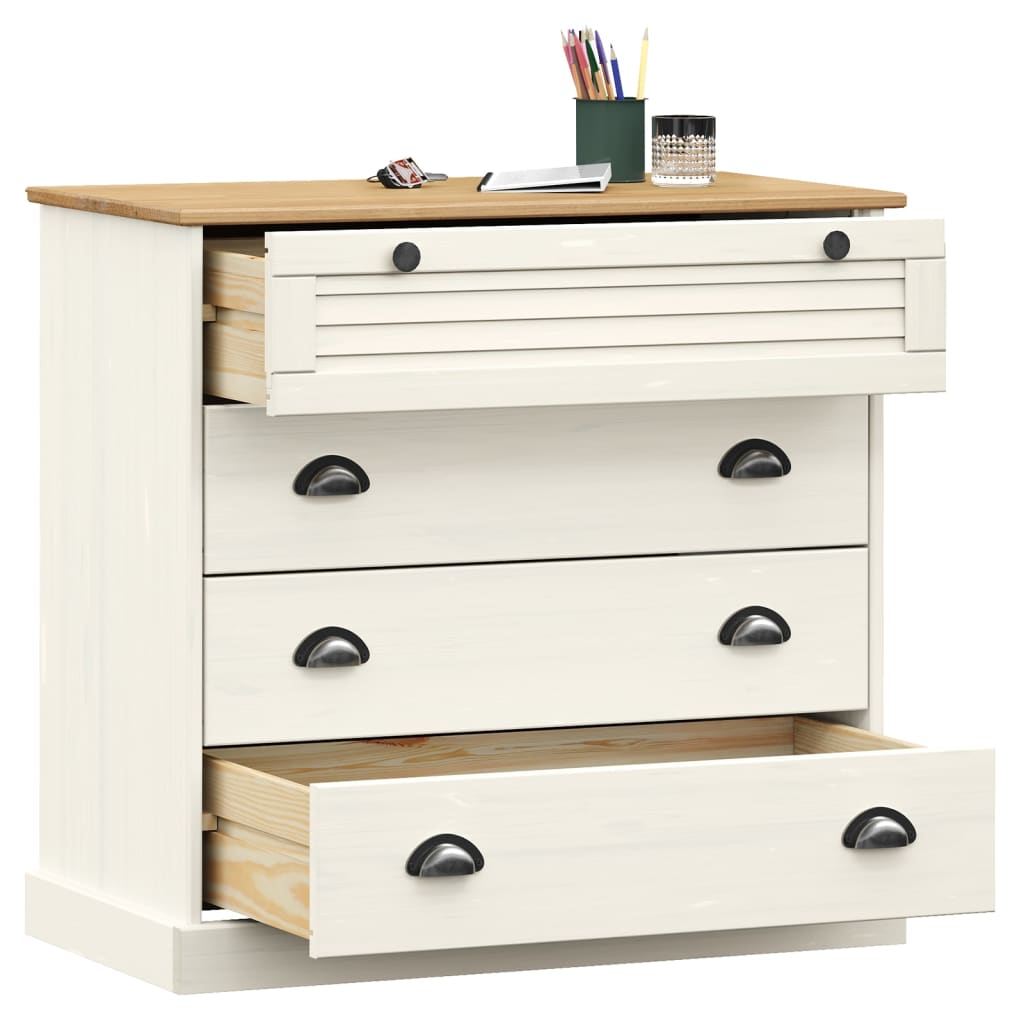 Cassettiera VIGO Bianca 80x40x76 cm in Legno Massello di Pino