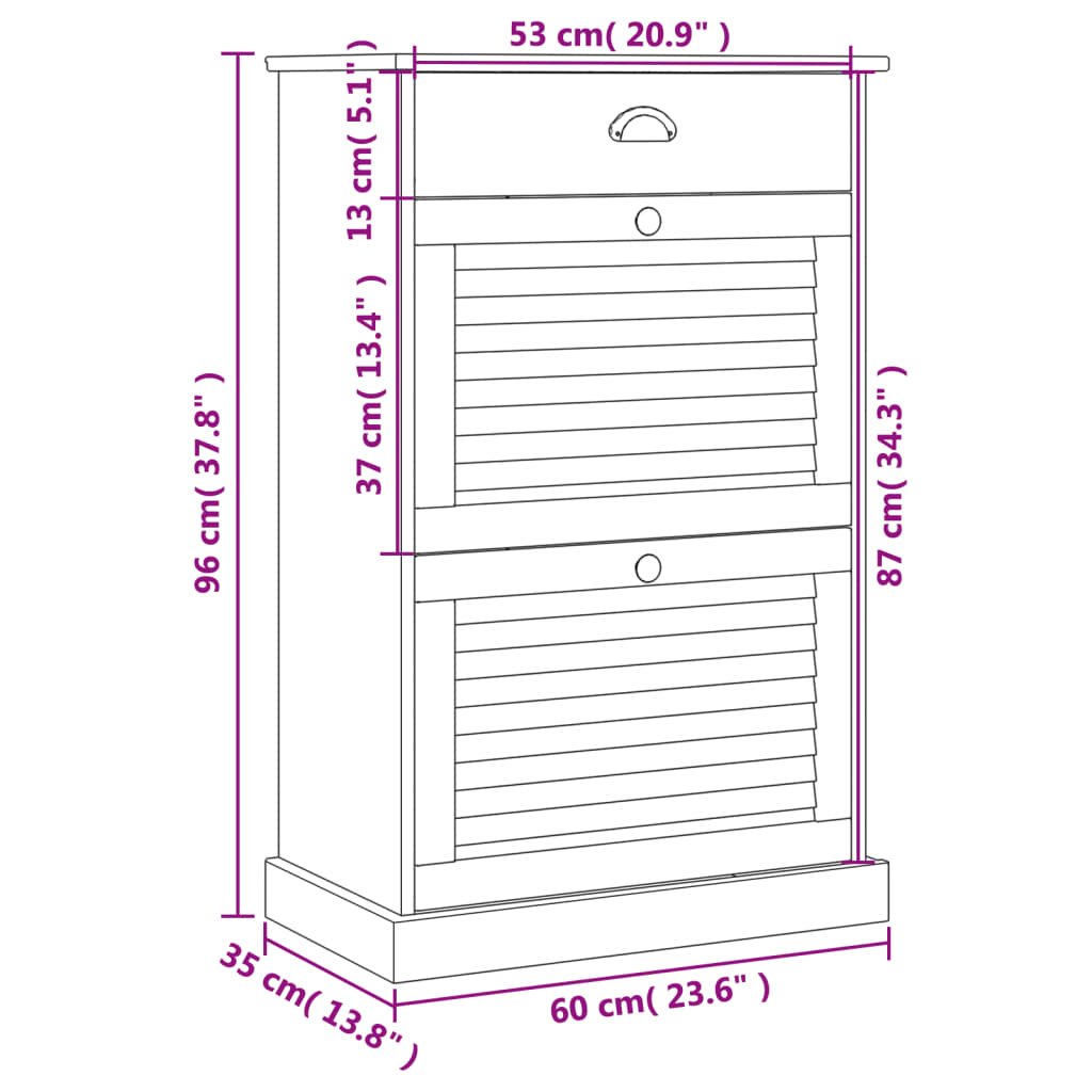 Scarpiera VIGO 60x35x96 cm in Legno Massello di Pino