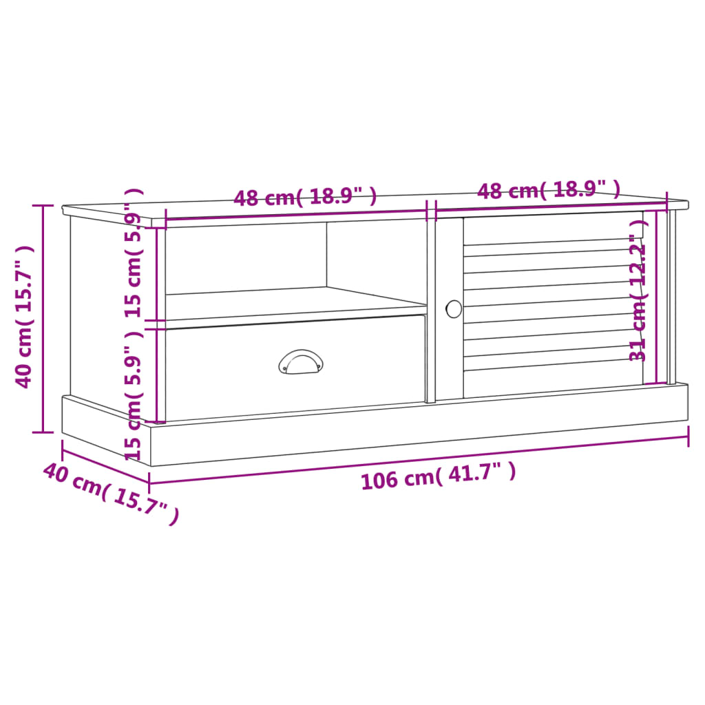 Mobile Porta TV VIGO Bianco 106x40x40 cm Legno Massello di Pino | homemem39