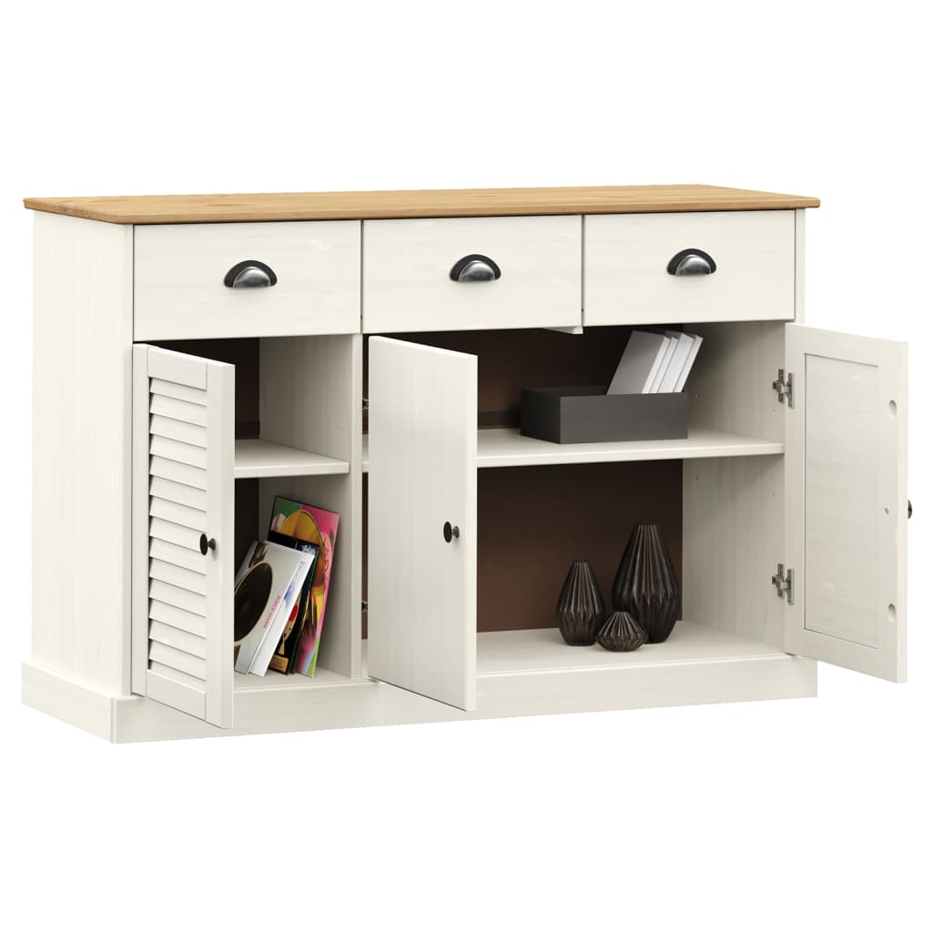 Credenza Cassetti VIGO 113x40x75 cm Legno Massello Pino Bianco - homemem39