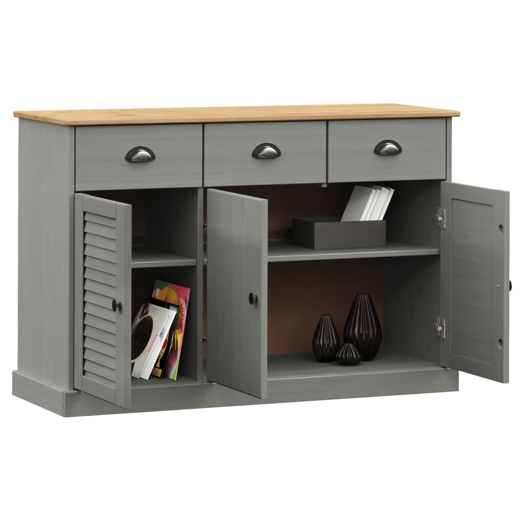 Credenza Cassetti VIGO 113x40x75 cm Legno Massello Pino Grigio - homemem39