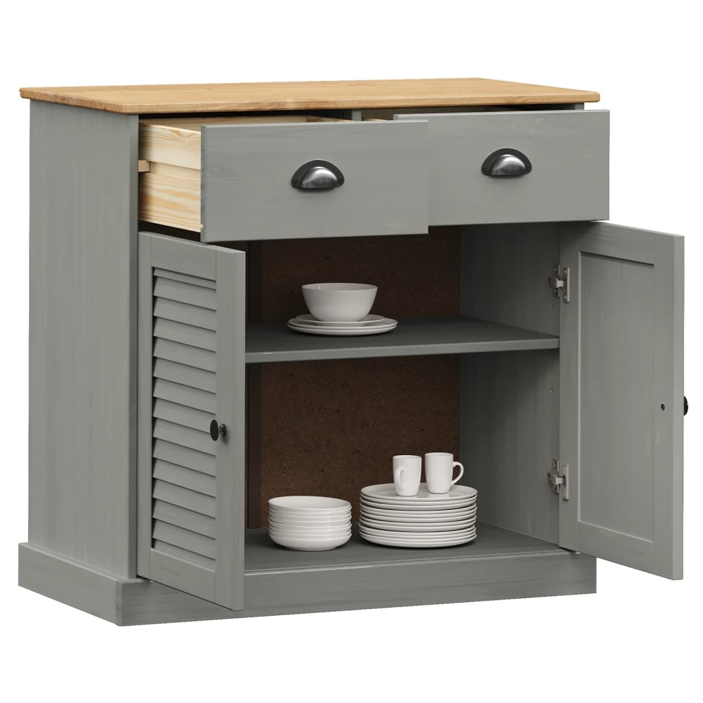 Credenza Cassetti VIGO Grigia 78x40x75 cm Legno Massello Pino - homemem39