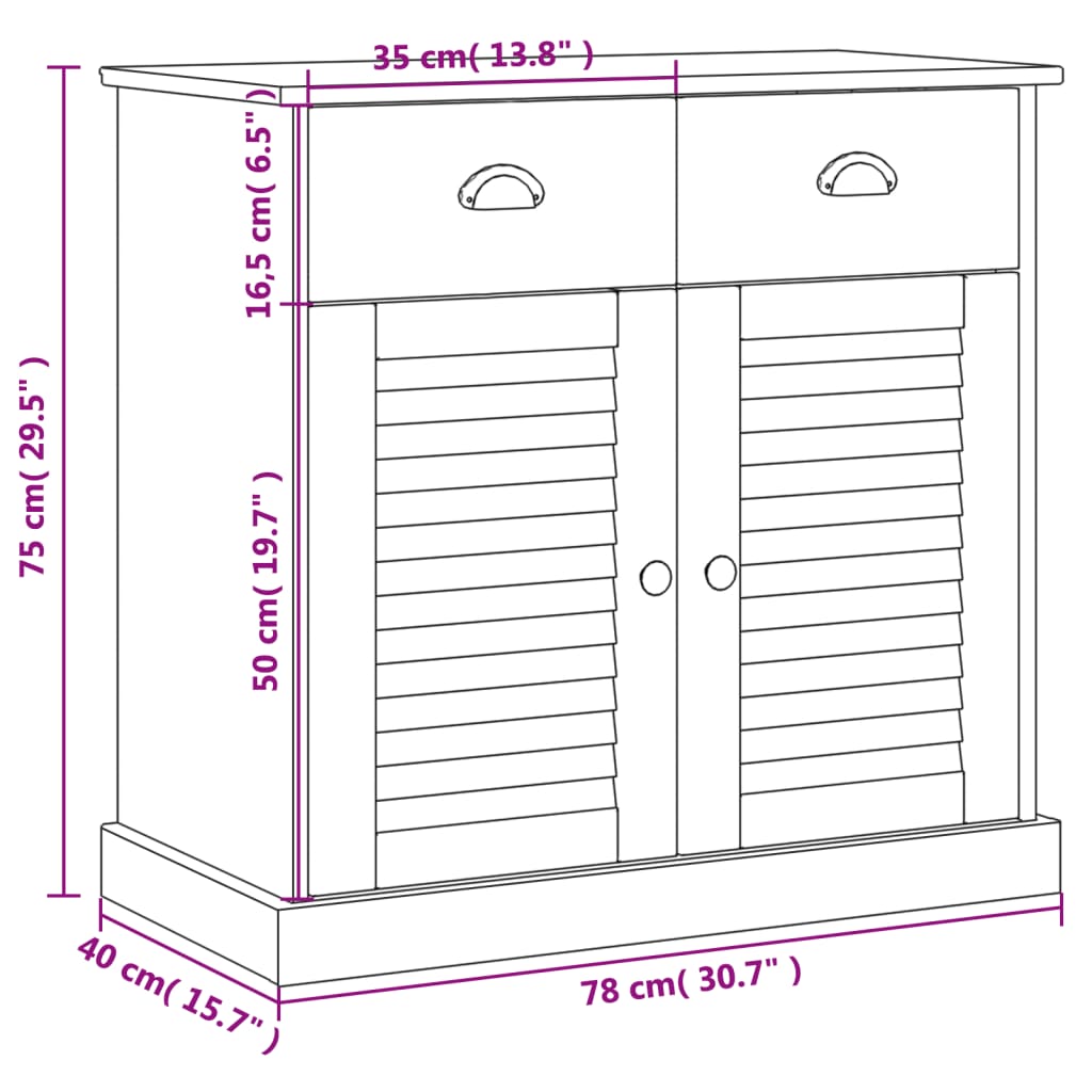 Credenza Cassetti VIGO Grigia 78x40x75 cm Legno Massello Pino - homemem39
