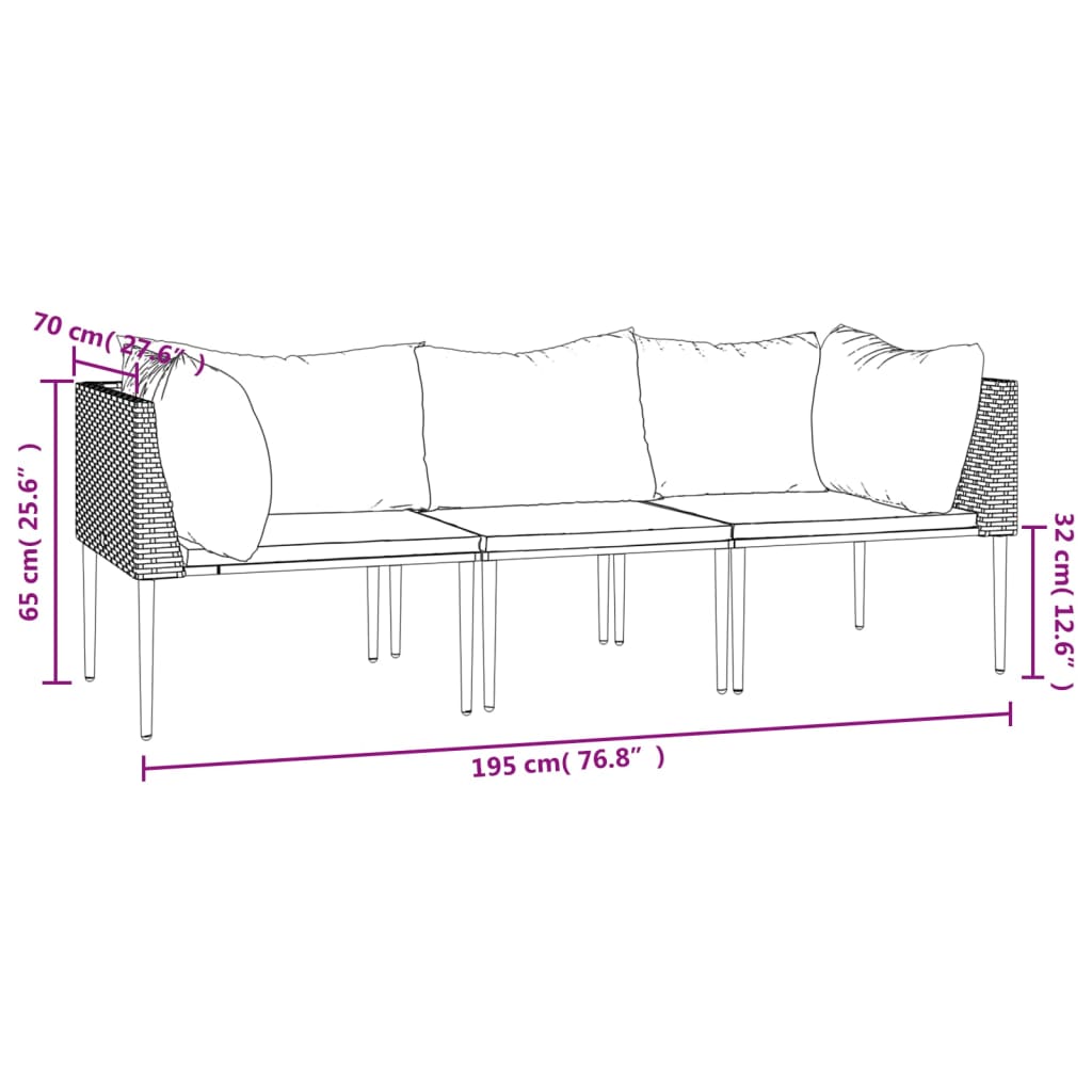 Set Divani da Giardino 3 pz con Cuscini in Polyrattan Grigio | homemem39