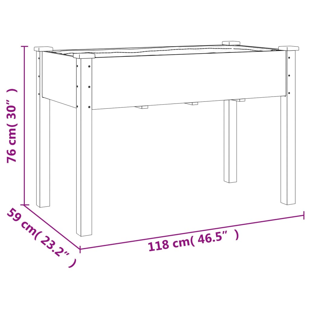 Fioriera con Ruote e Fodera 118x59x80cm Legno Massello di Abete - homemem39