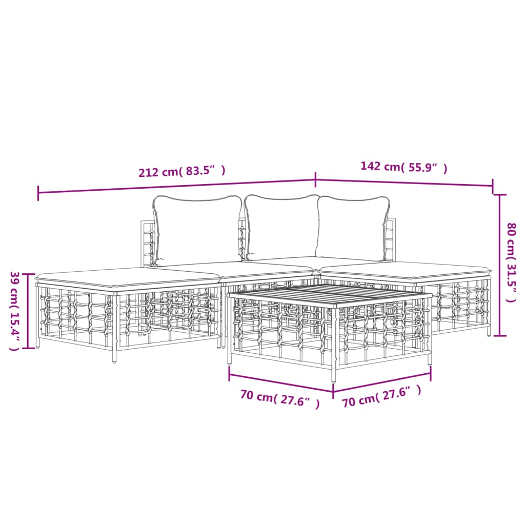 Set Divani da Giardino 5 pz con Cuscini Antracite in Polyrattan | homemem39