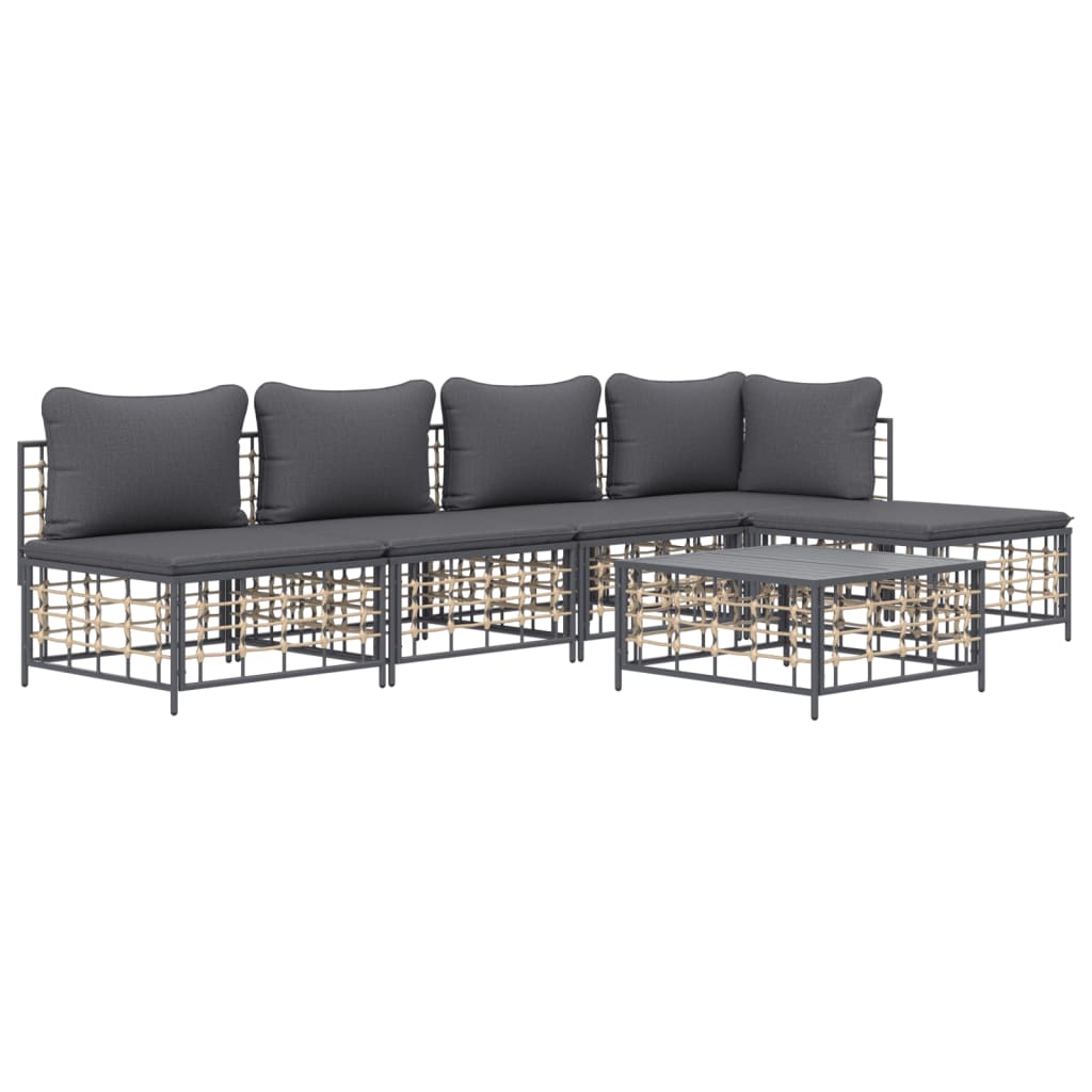 Set Divani da Giardino 6 pz con Cuscini Antracite in Polyrattan - homemem39