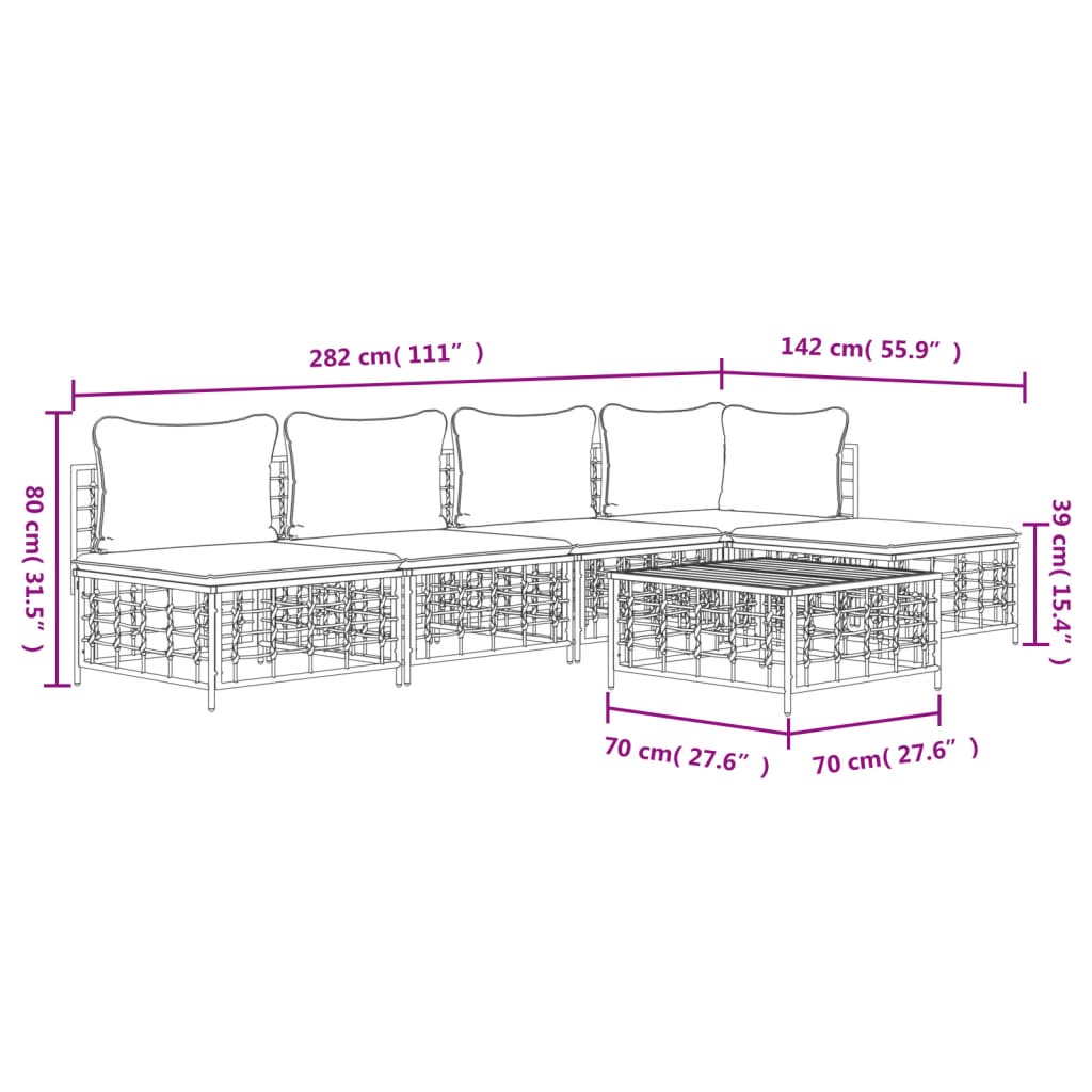 Set Divani da Giardino 6 pz con Cuscini Antracite in Polyrattan | homemem39